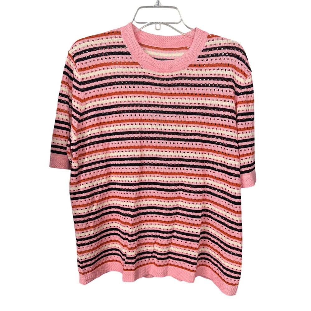 R102 NWOT XL Crochet Knit Top Pink R0000102
